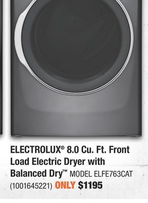 Home Depot Electrolux® 8.0 cu. ft. front load electric dryer with balanced dry™ offer
