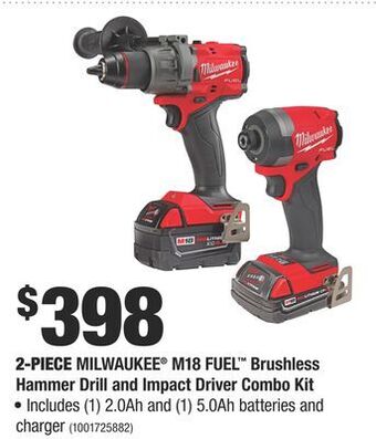Home Depot 2-piece milwaukee® m18 fuel™ brushless hammer drill and impact driver combo kit offer