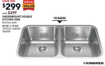 RONA Kindred undermount double kitchen sink 30-7/8" x 17-3/4" offer