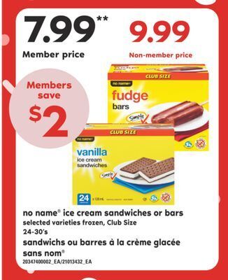 Valu-mart Sandwichs ou barres à la crème glacée sans nom, 24-30's offer