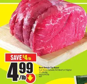 FreshCo Beef sirloin tip roast cut from canada aa beef or higher 11.00/kg offer