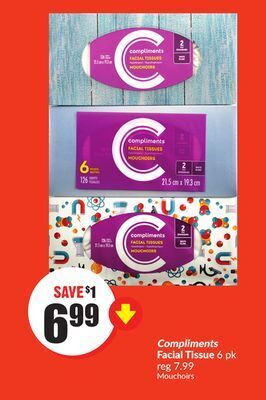 FreshCo Compliments facial tissue 6 pk offer