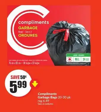 FreshCo Compliments garbage bags 20-30 pk offer