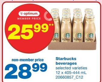 Wholesale Club Starbucks beverages, 12 x 405-444 ml offer