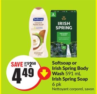 FreshCo Softsoap or irish spring body wash 591 ml irish spring soap 6 pk offer