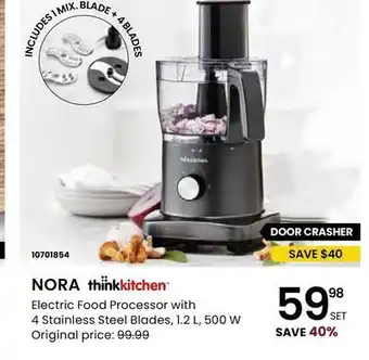 Stokes Nora electric food processor with 4 stainless steel blades offer