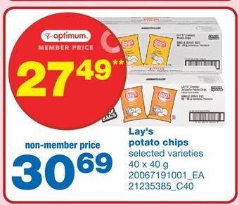 Wholesale Club Lay's potato chips, 40 x 40 g offer