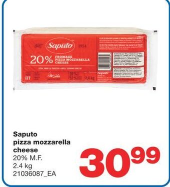 Wholesale Club Saputo pizza mozzarella cheese, 20% m.f. 2.4 kg offer