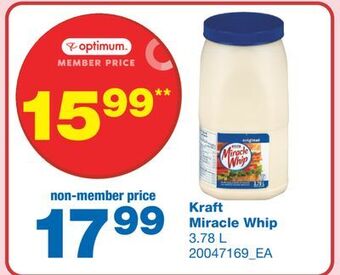 Wholesale Club Kraft miracle whip, 3.78 l offer