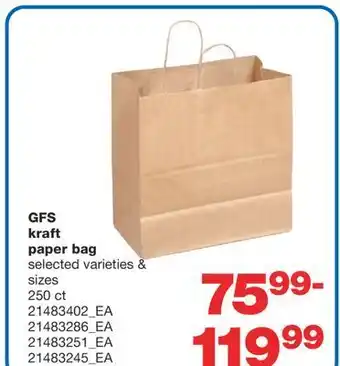 Wholesale Club Gfs kraft paper bag, 250 ct offer