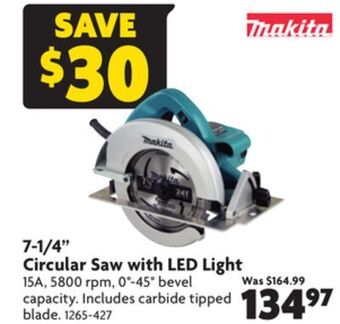 Home Hardware 7-1/4" circular saw with led light offer