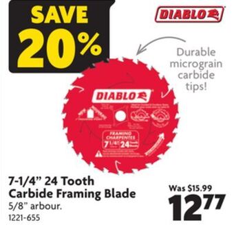 Home Hardware 7-1/4" 24 tooth carbide framing blade offer