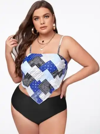 SheIn Plus paisley print hanky hem bikini swimsuit offer