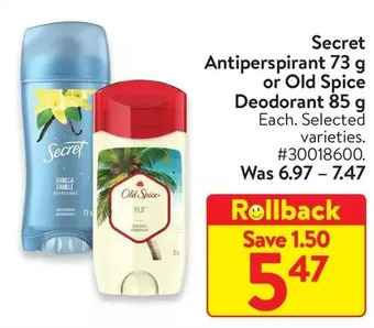 Walmart Secret antiperspirant or old spice deodorant offer