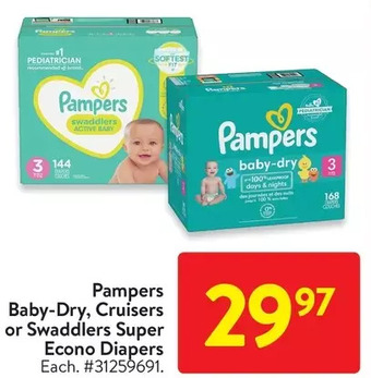 Walmart Pampers baby-dry, cruisers or swaddlers super econo diapers offer