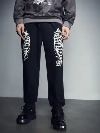 SheIn Romwe goth guys skeleton print drawstring waist sweatpants offer