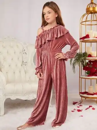 SheIn Shein girls 1pc asymmetrical neck ruffle trim flounce sleeve jumpsuit offer