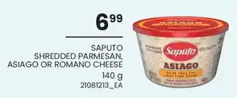 Independent Grocer Saputo shredded parmesan, asiago or romano cheese offer