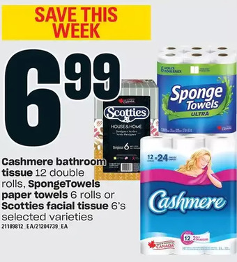 Loblaws Cashmere bathroom tissue, spongetowels paper towels or scotties facial tissue offer