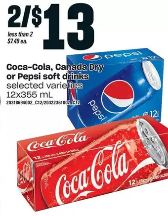 Loblaws Coca-cola, canada dry or pepsi soft drinks offer