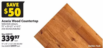 Home Hardware Acacia wood countertop: 72" x 25-1/2" x 1-1/2" | 74" x 40" x 1-1/2" offer