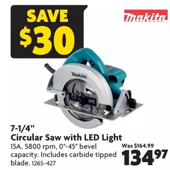 Home Hardware 7-1/4" circular saw with led light offer
