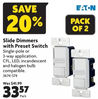 Home Hardware Slide dimmers with preset switch offer