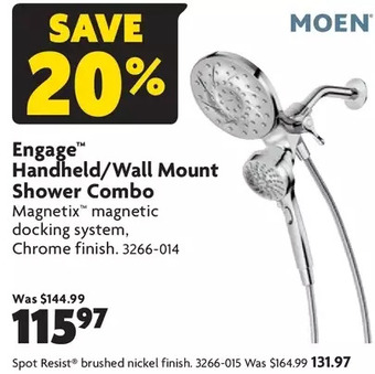 Home Hardware Engage handheld/wall mount shower combo: chrome finish | spot resist brushed nickel finish offer