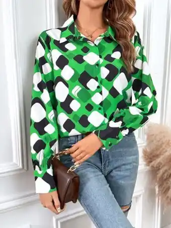 SheIn Geo print button front shirt offer