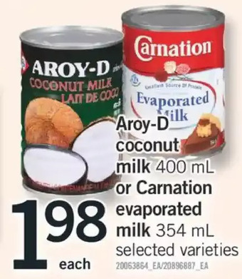 Fortinos Aroy-d coconut milk or carnation evaporated milk offer