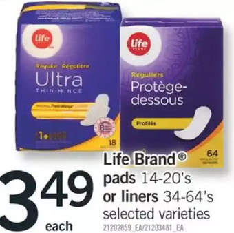 Fortinos Life brand pads or liners offer