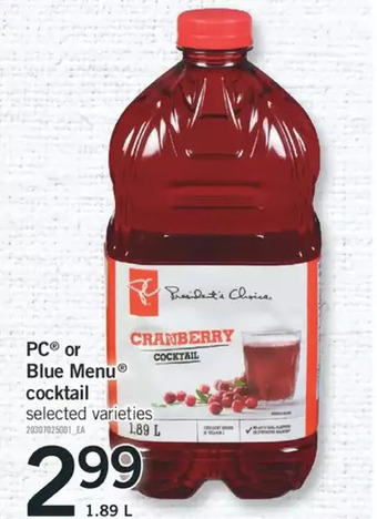 Fortinos Pc or blue menu cocktail offer