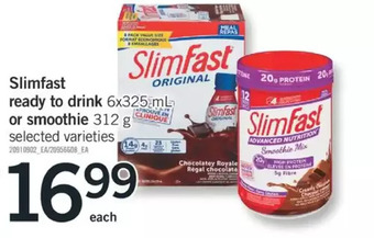 Fortinos Slimfast ready to drink or smoothie offer