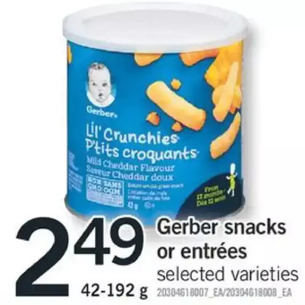 Fortinos Gerber snacks or entrées offer