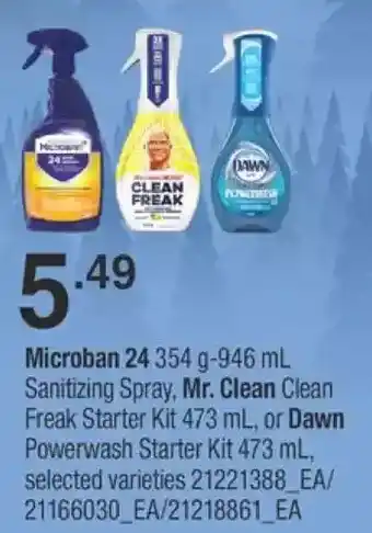 Fortinos Microban 24 sanitizing spray, mr. clean clean freak starter kit, or dawn powerwash starter kit offer