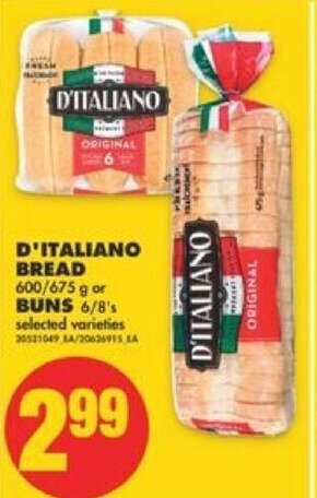 No Frills D'Italiano Bread 600/675 g or Buns 6/8's offer