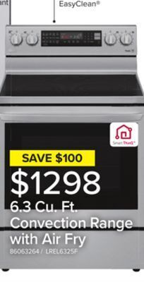 Leon's Lg smudge resistant stainless steel 6.3 cu ft. electric thinq instaview range with air fry and true convection- lrel6325f offer