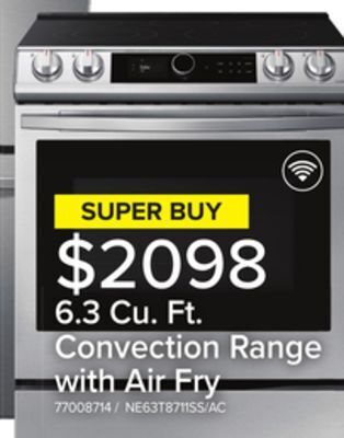 Leon's Samsung stainless steel electric range with true convection and air fry (6.3 cu.ft) - ne63t8711ss/ac offer