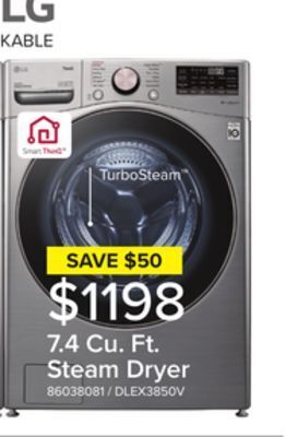 Leon's Lg graphite steel front load electric steam dryer with built-in ai (7.4 cu.ft) - dlex3850v offer