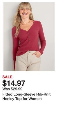 Old Navy Fitted long-sleeve rib-knit henley top for women offer