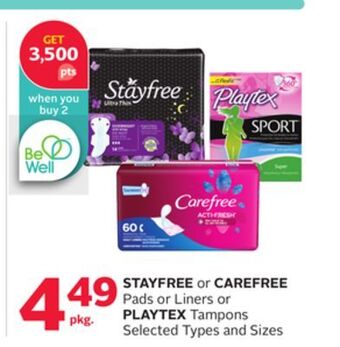 Rexall Stayfree or carefree pads or liners or playtex tampons offer