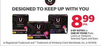 Rexall U by kotex or one by poise pads, liners or tampons offer