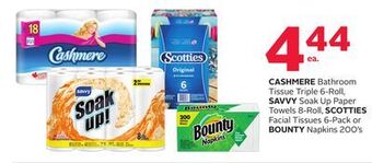 Rexall Cashmere bathroom tissue triple 6-roll, savvy soak up paper towels 8-roll, scotties facial tissues 6-pack or bounty napkins 2 offer