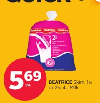 Rexall Beatrice skim, 1% or 2% 4l milk offer