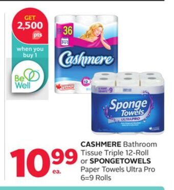 Rexall Cashmere bathroom tissue triple 12-roll or spongetowels paper towels ultra pro 6=9 rolls offer