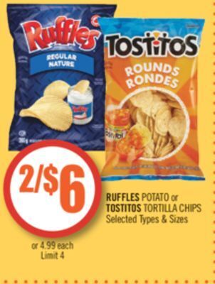 Shoppers Drug Mart Ruffles potato or tostitos tortilla chips offer