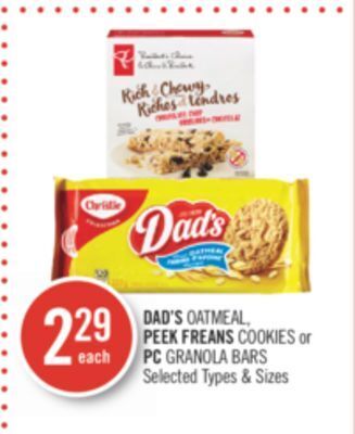 Shoppers Drug Mart Dad's oatmeal, peek freans cookies or pc granola bars offer