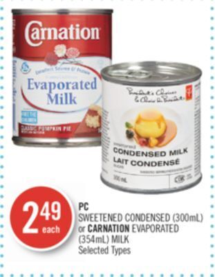 Shoppers Drug Mart Pc sweetened condensed (300ml) or carnation evaporated (354ml) milk offer