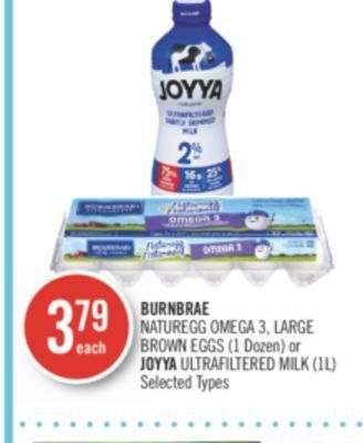 Shoppers Drug Mart Burnbrae naturegg omega 3, large brown eggs (1 dozen) or joyya ultrafiltered milk (1l) offer