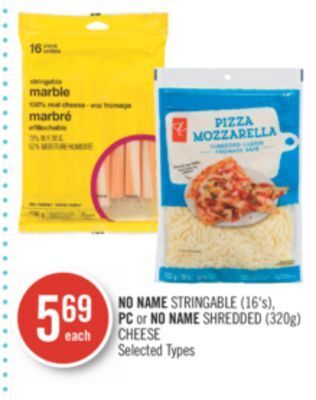 Shoppers Drug Mart No name stringable (16's), pc or no name shredded (320g) cheese offer